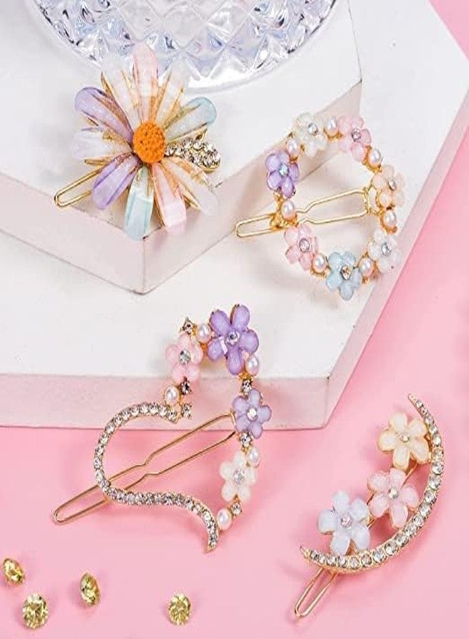 FALONG Hair Clips Barrettes Pins for Women Geometric Shape Korean Clips Pearl Barrettes Hair pin Metal hair Accessories Acrylic Pins Rhinestone Lack pins for Women and Girls (4 PCS) - Image 2