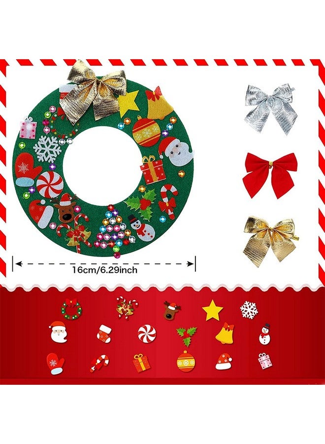 Tatuo Felt Christmas Tree Wreath Craft Kit - DIY Ornaments with 221 Self Adhesive Stickers, 12 Bows and 5 Gem Stickers for Kids (Wreath Style, 6 Inch) - Image 2