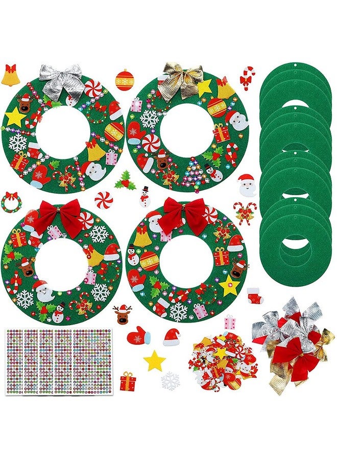Tatuo Felt Christmas Tree Wreath Craft Kit - DIY Ornaments with 221 Self Adhesive Stickers, 12 Bows and 5 Gem Stickers for Kids (Wreath Style, 6 Inch) - Image 1