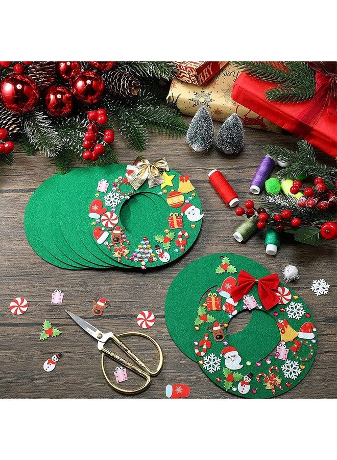 Tatuo Felt Christmas Tree Wreath Craft Kit - DIY Ornaments with 221 Self Adhesive Stickers, 12 Bows and 5 Gem Stickers for Kids (Wreath Style, 6 Inch) - Image 3