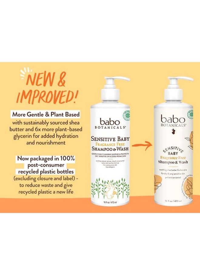 Babo Botanicals - Sensitive Baby Fragrancefree 2In1 Shampoo & Wash Shea Butter Calendula & Aloe Vera Ewg Verified Crueltyfree Vegan Pediatrician Tested For Babies & Kids 16 Fl Oz - Image 1