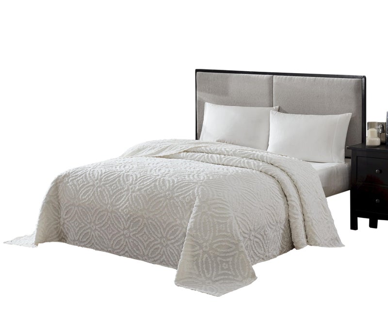 Beatrice Home Fashions Wedding Ring Chenille Bedspread Queen Ivory