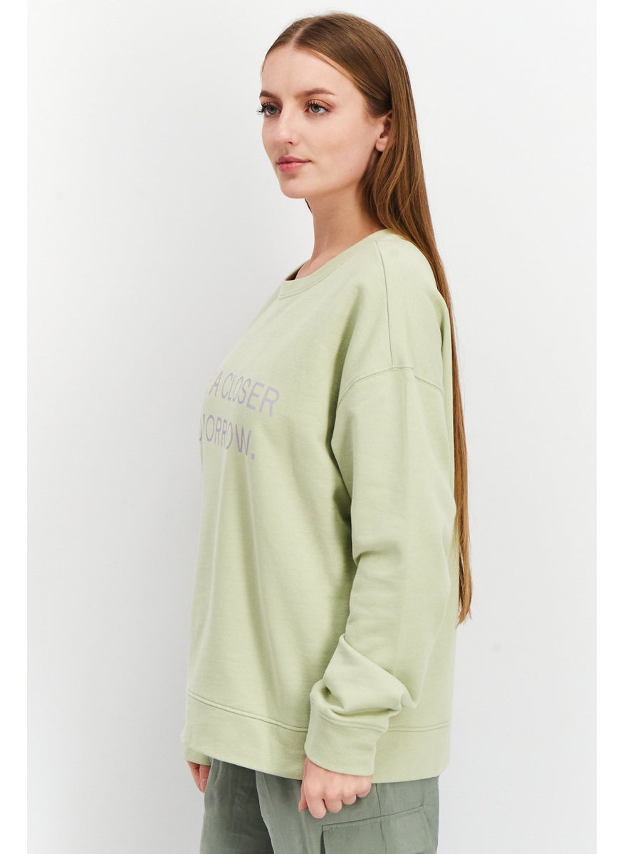 NAH/ Studio - Women Crew Neck Graphic Sweater, Light Green - Image 1