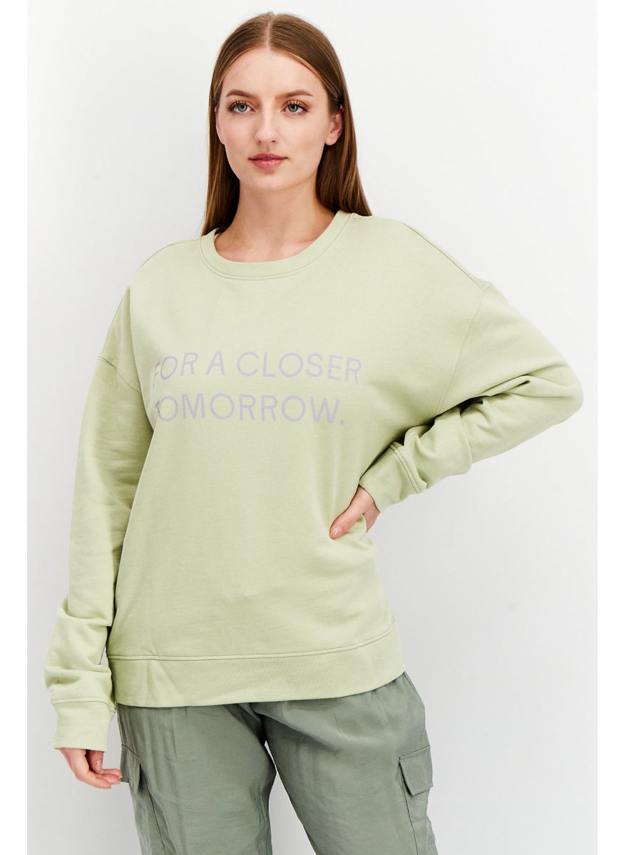 NAH/ Studio - Women Crew Neck Graphic Sweater, Light Green - Image 1