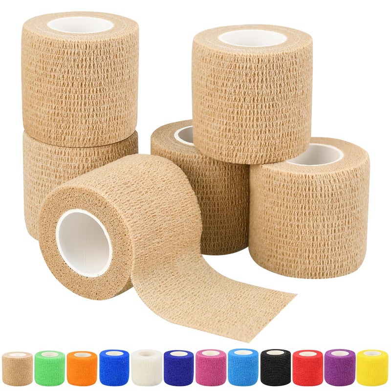 Ruby Q 2" Self Adhesive Bandage Wraps, 6pcs 5 Yard Breathable Elastic Wraps, Skin Color Vet Wraps - Image 1