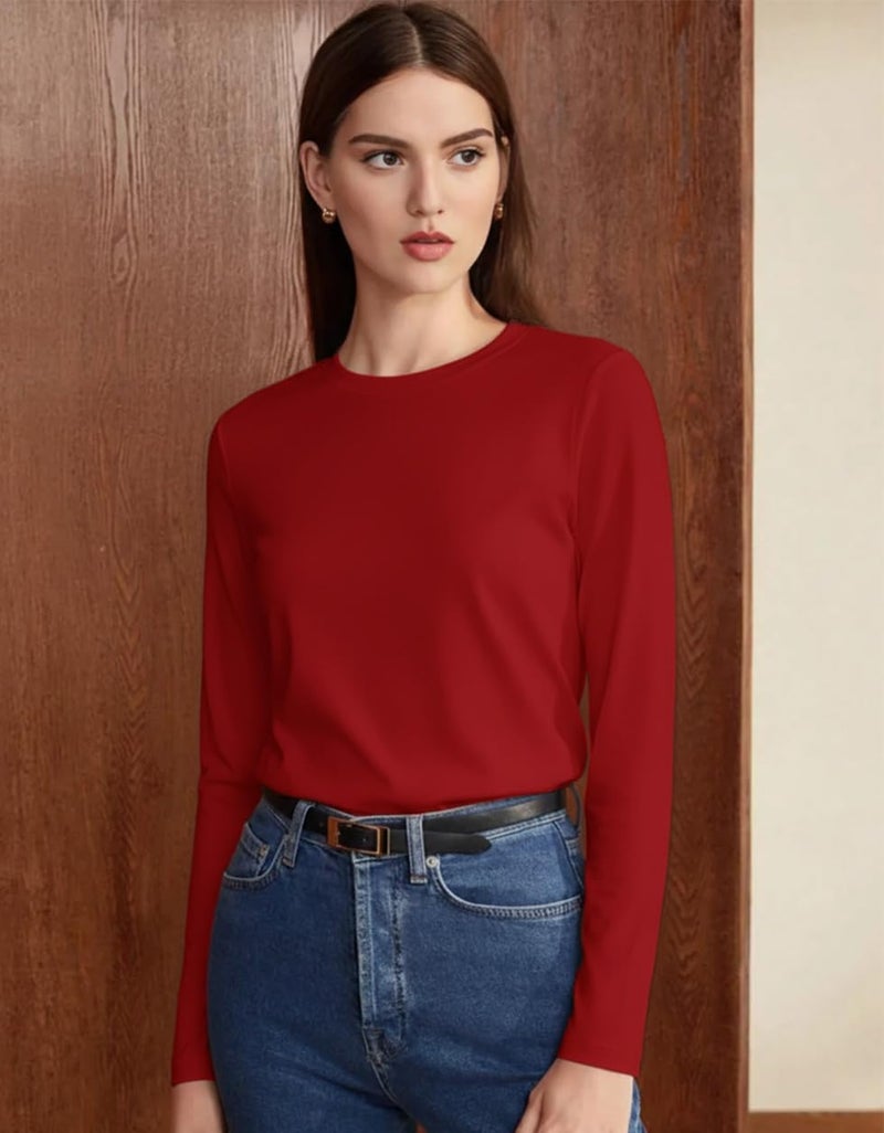 JUNEBERRY® Pure Cotton Round Neck Regular Fit Core Fashion Solid Full Sleeve T-Shirt for Women & Girls (JB_FS_REG_RD_XXL) Red - Image 4