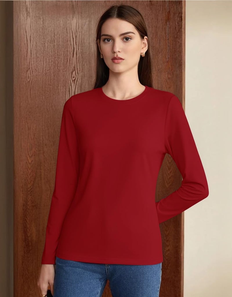 JUNEBERRY® Pure Cotton Round Neck Regular Fit Core Fashion Solid Full Sleeve T-Shirt for Women & Girls (JB_FS_REG_RD_XXL) Red - Image 3