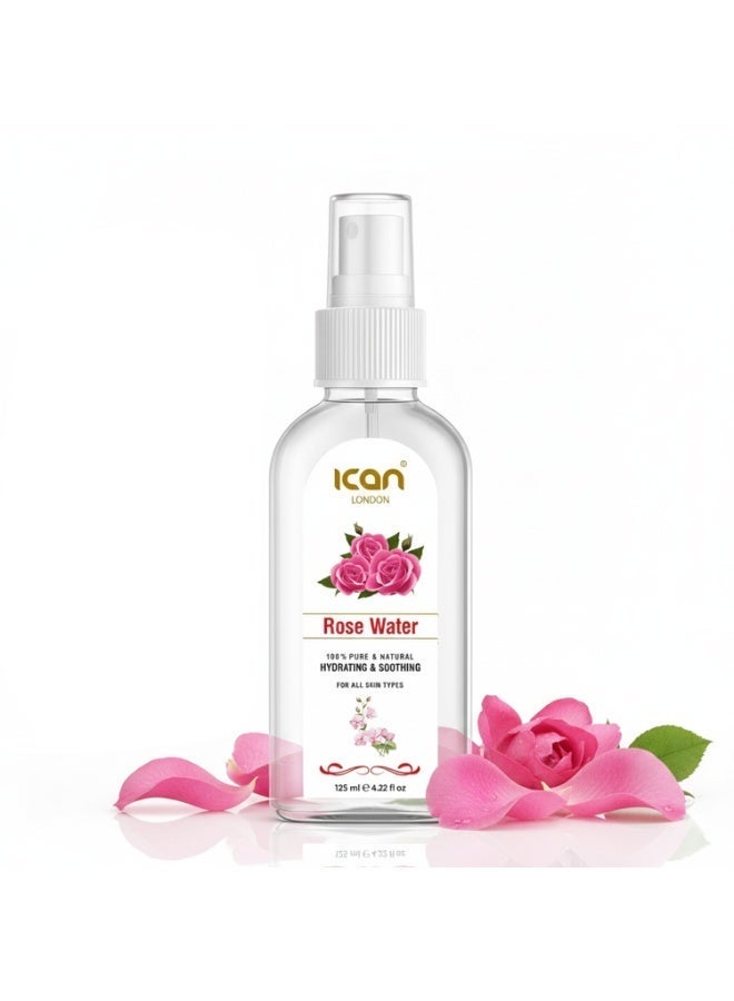 آي كان لندن بخاخ ماء الورد من إيكان لندن ١٢٥ مل - رذاذ وجه نقي ولطيف ومرطب، مع تونر طبيعي لجميع أنواع البشرة - Image 1
