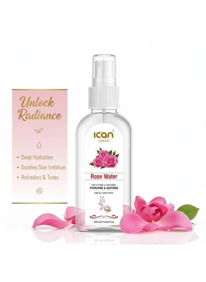 آي كان لندن بخاخ ماء الورد من إيكان لندن ١٢٥ مل - رذاذ وجه نقي ولطيف ومرطب، مع تونر طبيعي لجميع أنواع البشرة - Image 5