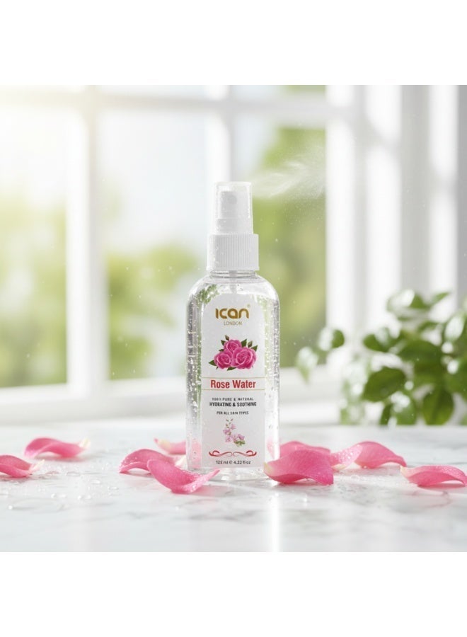 آي كان لندن بخاخ ماء الورد من إيكان لندن ١٢٥ مل - رذاذ وجه نقي ولطيف ومرطب، مع تونر طبيعي لجميع أنواع البشرة - Image 2