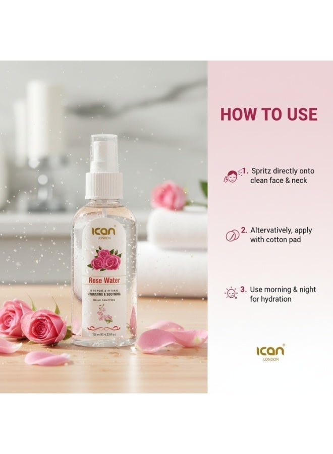آي كان لندن بخاخ ماء الورد من إيكان لندن ١٢٥ مل - رذاذ وجه نقي ولطيف ومرطب، مع تونر طبيعي لجميع أنواع البشرة - Image 4