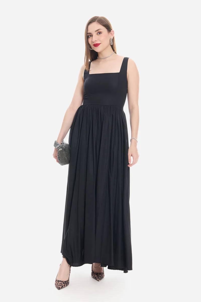 Virgio Solid Viscose Fit & Flare Maxi Dress for Women