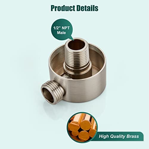 Heyalan Shower Wall Supply Elbow Brass Round Brushed Nickel Wall Mount Hose Connector for Shower Handheld Wall Elbow for Hand Shower Without Shower Hand and Hose - Image 5