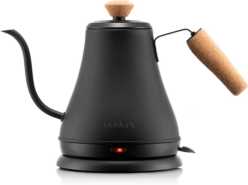 bodum غلاية كهربائية بيسرو بقدرة 27 أونصة مع عنق إوز، لتحضير القهوة والشاي، من الفولاذ المقاوم للصدأ، باللون الأسود غير اللامع - Image 1