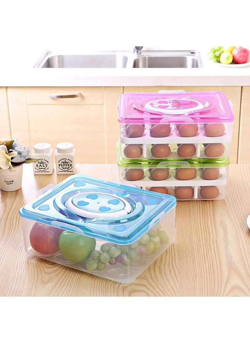 AATMNIVEDI Aatamnivedi Double Layer 32 Grid Egg Storage Box for Vegetable Egg Storage Container Wit Lid Holder and Refrigerator Kitchen Food Outdoor Multicolor  - Image 3
