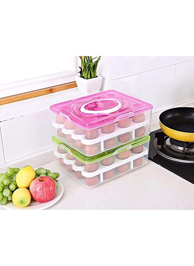 AATMNIVEDI Aatamnivedi Double Layer 32 Grid Egg Storage Box for Vegetable Egg Storage Container Wit Lid Holder and Refrigerator Kitchen Food Outdoor Multicolor  - Image 5