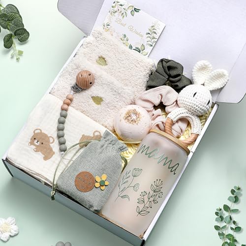 Naozinebi New Mom Gift Set Baby Shower Gifts Basket for Newborn Sage Green Pregnancy Gift for Women After Birth Postpartum Essentials for Expecting Mom to Be Mothers Day Birthday Gifts for First Time Mother - Image 1