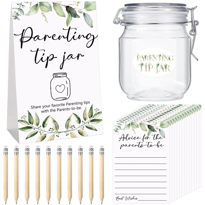 Roowest Baby Shower Advice Cards for New Parents to Be  Tip Jar Sign for New Parents 60 Parenting Advice Cards 10 HB Pencils 2 Cute Stickers 1 Pet Bottle for Guests GamesLeaf