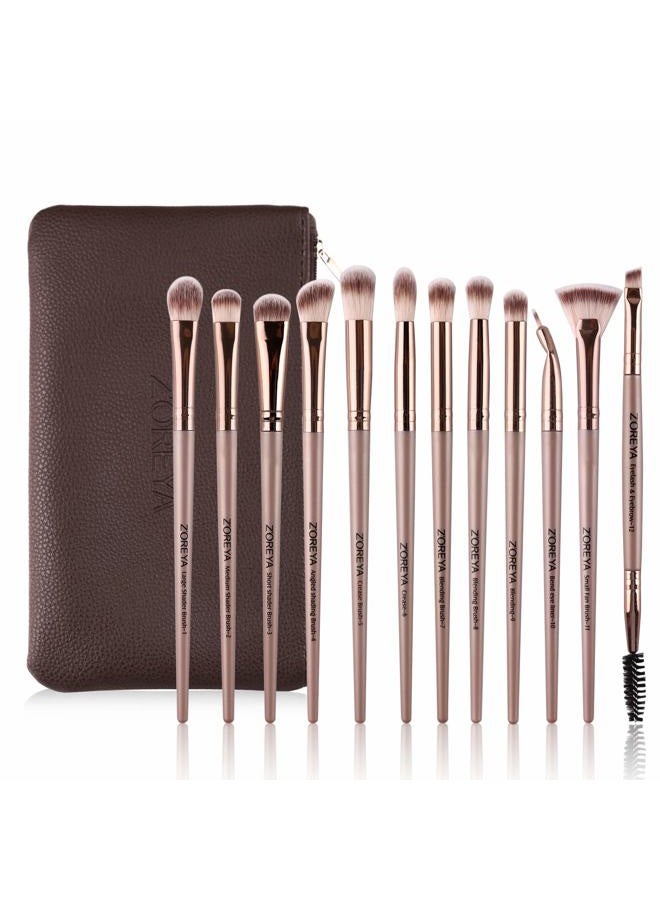 Z'OREYA Zoreya Makeup Brushes Set, Professional Eye Brush Set Eyeshadow, Eyebrow, Blending, Fan, Eyelash Brushes Set With Carrying Bag(Champagne - Image 1