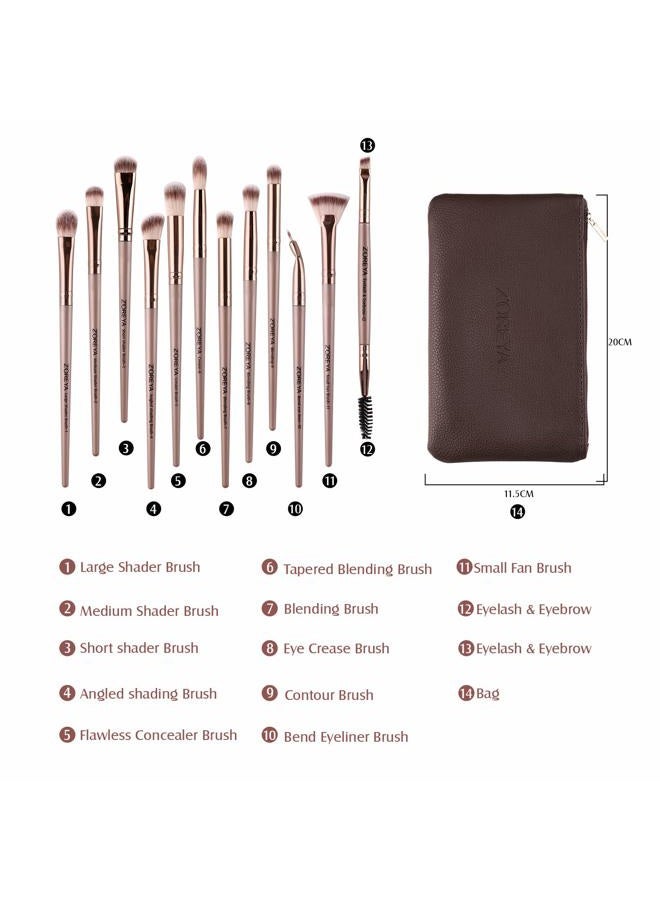 Z'OREYA Zoreya Makeup Brushes Set, Professional Eye Brush Set Eyeshadow, Eyebrow, Blending, Fan, Eyelash Brushes Set With Carrying Bag(Champagne - Image 3