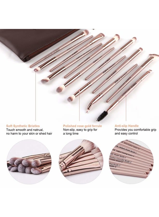 Z'OREYA Zoreya Makeup Brushes Set, Professional Eye Brush Set Eyeshadow, Eyebrow, Blending, Fan, Eyelash Brushes Set With Carrying Bag(Champagne - Image 2