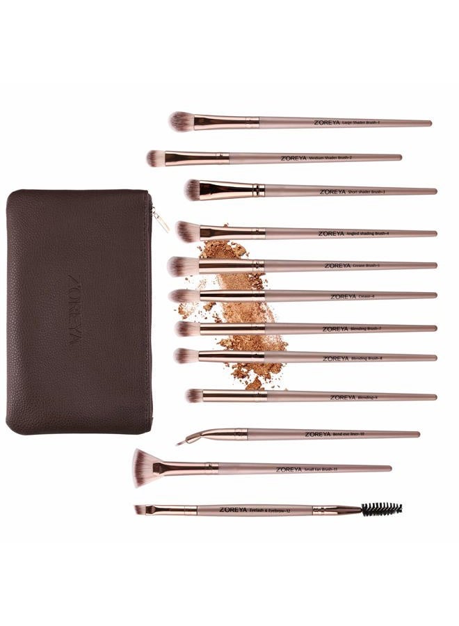 Z'OREYA Zoreya Makeup Brushes Set, Professional Eye Brush Set Eyeshadow, Eyebrow, Blending, Fan, Eyelash Brushes Set With Carrying Bag(Champagne - Image 4