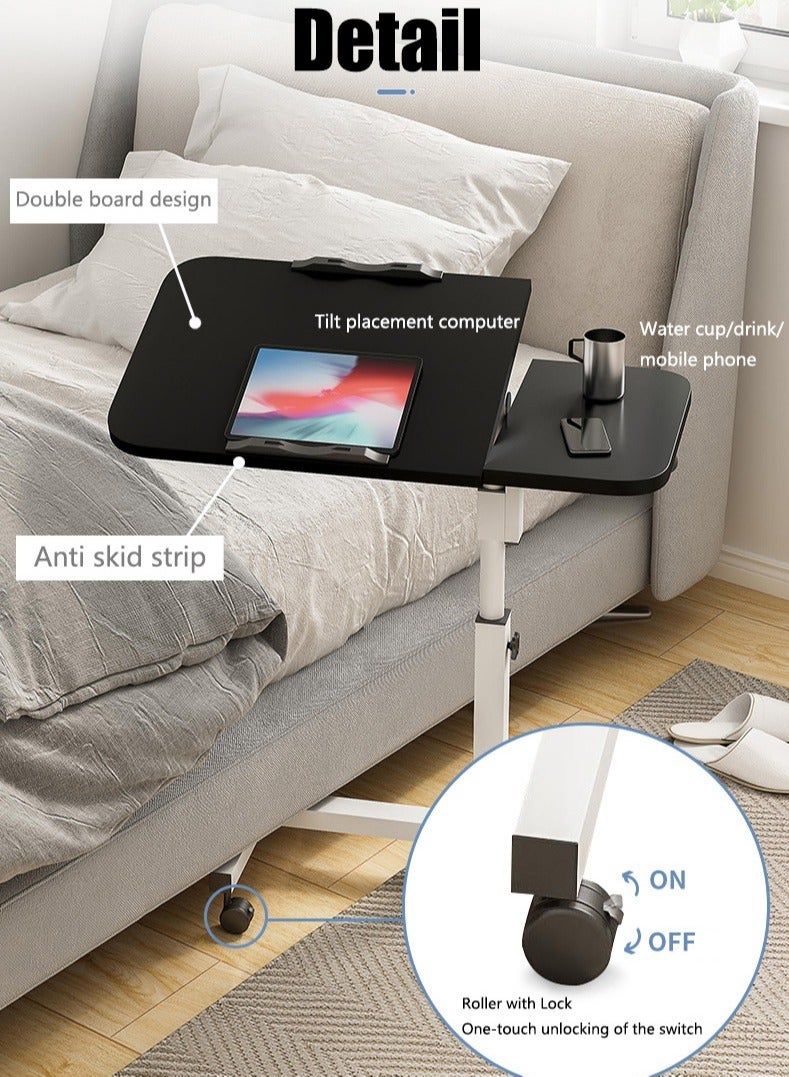 VUCATIN مكتب كمبيوتر، طاولة فوق السرير متدحرجة بعجلات، عربة مكتب كمبيوتر محمول قابلة للتعديل الارتفاع مع طاولة بجانب السرير قابلة للإمالة لأثاث المكاتب المنزلية (أسود) - Image 2