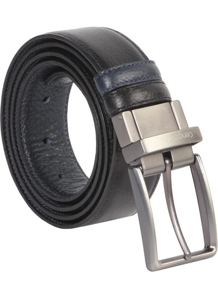 Cengiz Pakel Leather Double Sided Men's Belt - Black/dark blue 3.5 cm