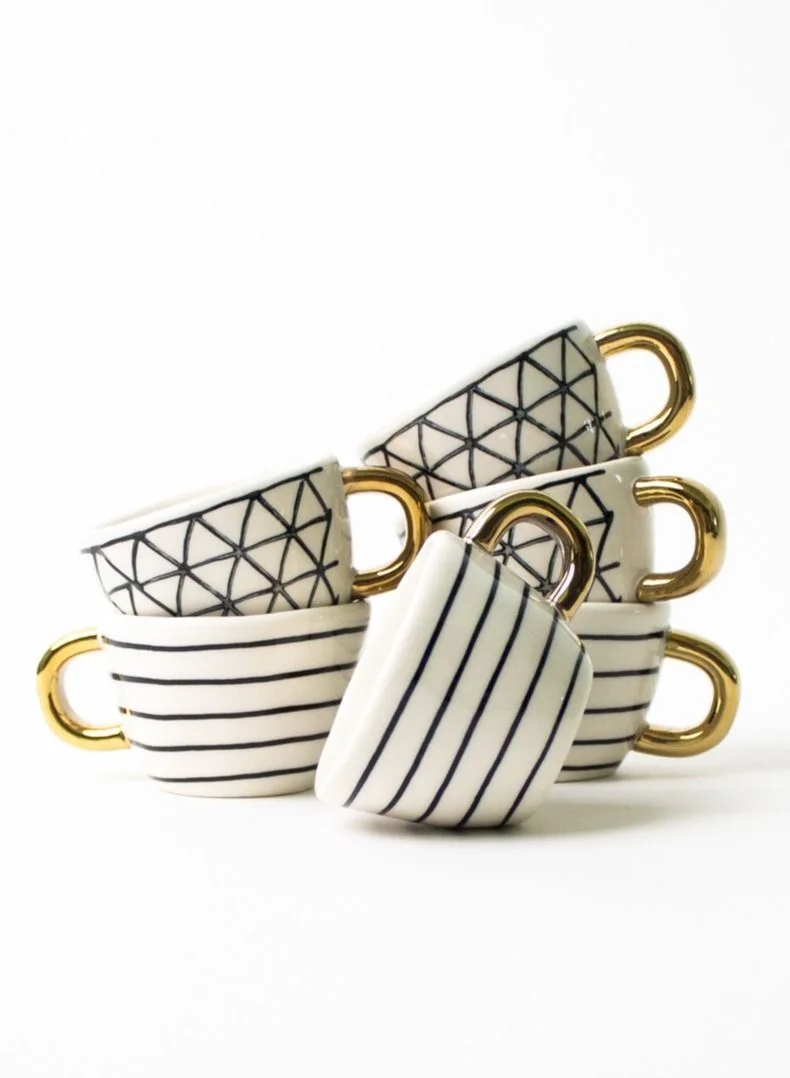 Prickly Pear Prickly Pear Set of 6 Tea Cups Lina - Sophisticated Tea Set for Entertaining