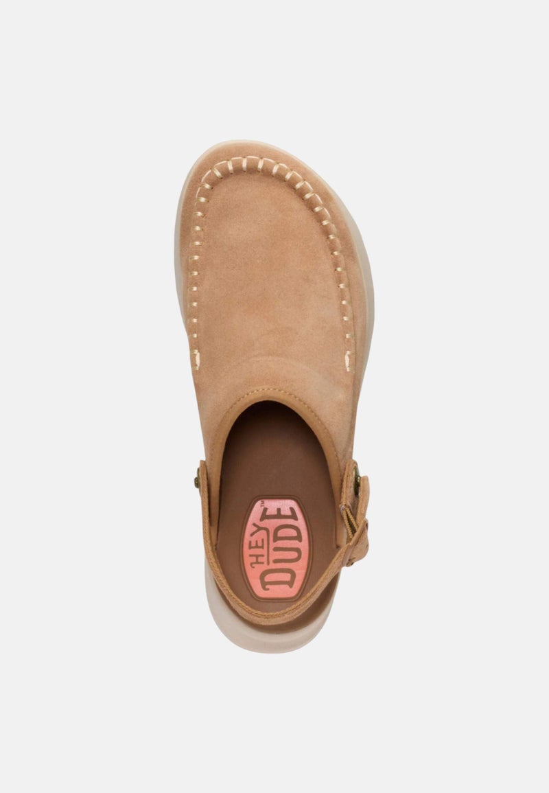 HEYDUDE Women's Delray Suede Tan Size 6, Platform Clog, Casual Slip-On Shoes, Lightweight, Comfortable, Stylish Everyday Footwear - Image 2