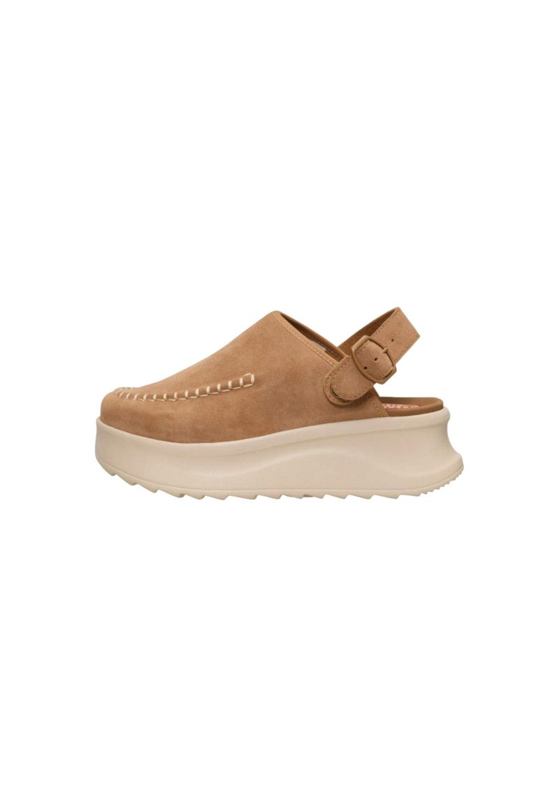 HEYDUDE Women's Delray Suede Tan Size 6, Platform Clog, Casual Slip-On Shoes, Lightweight, Comfortable, Stylish Everyday Footwear - Image 1
