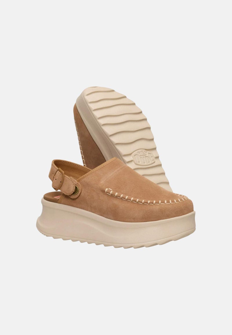 HEYDUDE Women's Delray Suede Tan Size 6, Platform Clog, Casual Slip-On Shoes, Lightweight, Comfortable, Stylish Everyday Footwear - Image 5