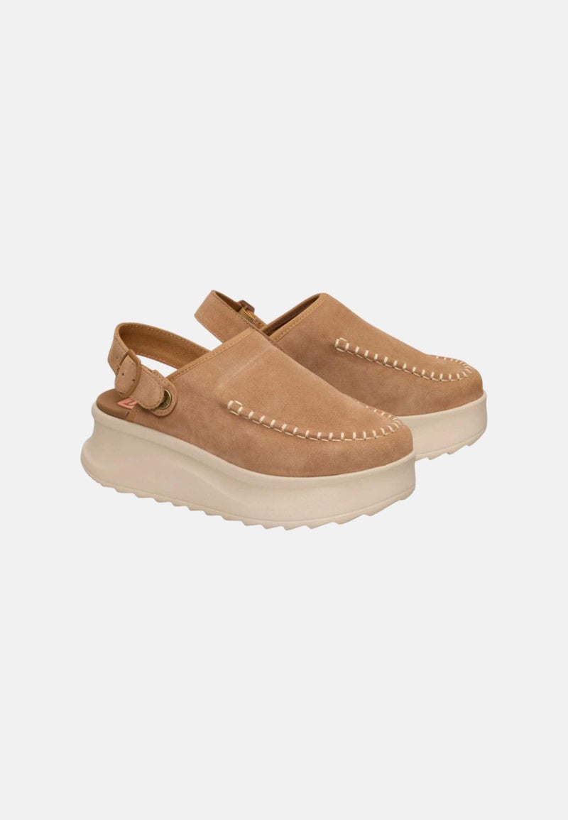 HEYDUDE Women's Delray Suede Tan Size 6, Platform Clog, Casual Slip-On Shoes, Lightweight, Comfortable, Stylish Everyday Footwear - Image 3