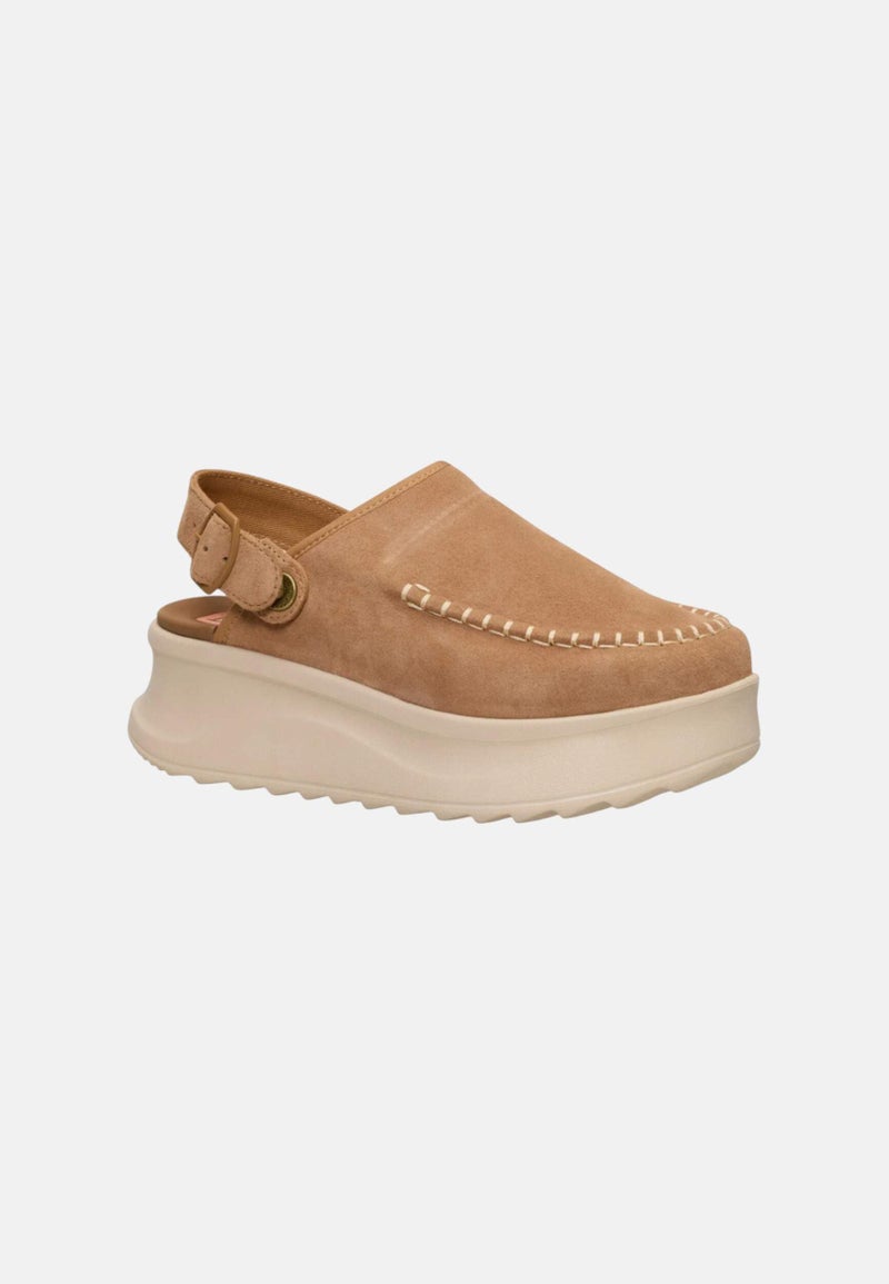 HEYDUDE Women's Delray Suede Tan Size 6, Platform Clog, Casual Slip-On Shoes, Lightweight, Comfortable, Stylish Everyday Footwear - Image 4