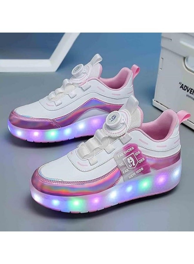 Generic Kid Roller Skates Shoes Boys Girls Sneakers with Wheels Flashing Sport Sneaker USB Rechargeable Roller Skates Children's Gift Pink  - Image 2