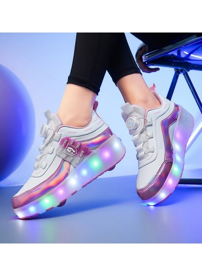 Generic Kid Roller Skates Shoes Boys Girls Sneakers with Wheels Flashing Sport Sneaker USB Rechargeable Roller Skates Children's Gift Pink  - Image 5