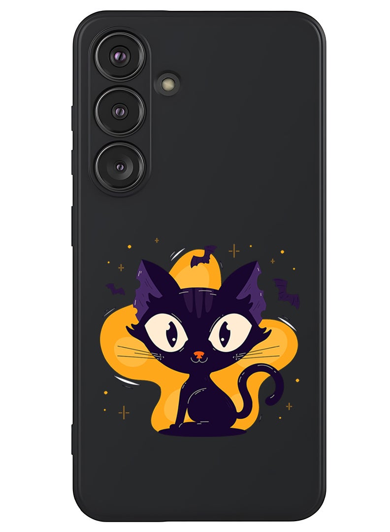 Theodor Protective Slim Fit Case Liquid Silicone Cover with Full Body Protection Anti-Scratch Shockproof Case For Samsung Galaxy S25 Plus (Black) - Black Cat Halloween - Image 1