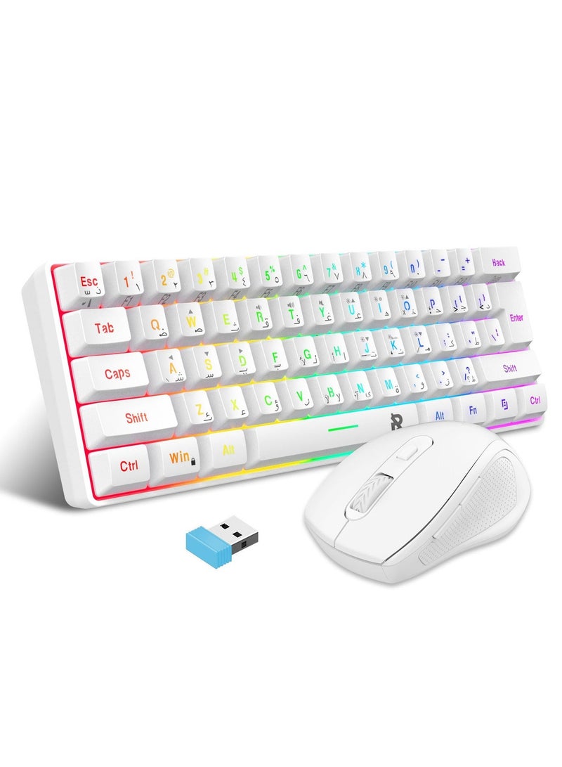 ROCK POW Arabic English 2.4G Wireless Gaming Keyboard and Mouse Combo, Include Small 60% Merchanical Feel Keyboard, Ergonomic Design Mini Wireless Mouse - Image 1