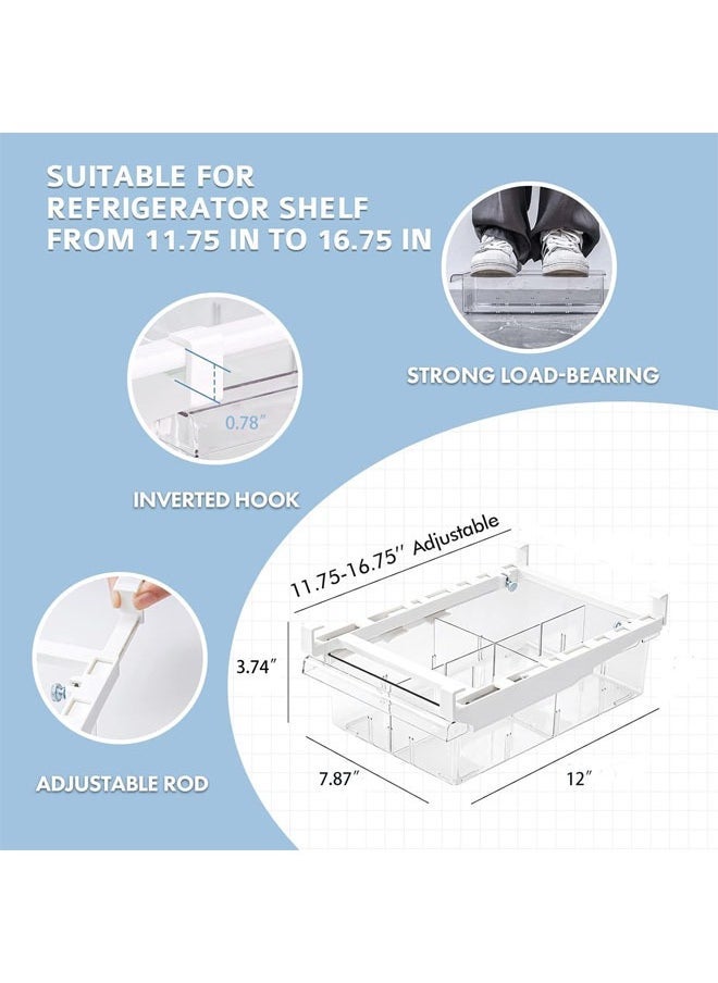 Fridge Drawer Organizer with Handle, Transparent Pull Out Drawer for Fruit and Vegetable, Refrigerator Organizer Bin with 4 Divided Sections Design, Fit for Fridge Shelf Under 0.78 inch (1 Pack)