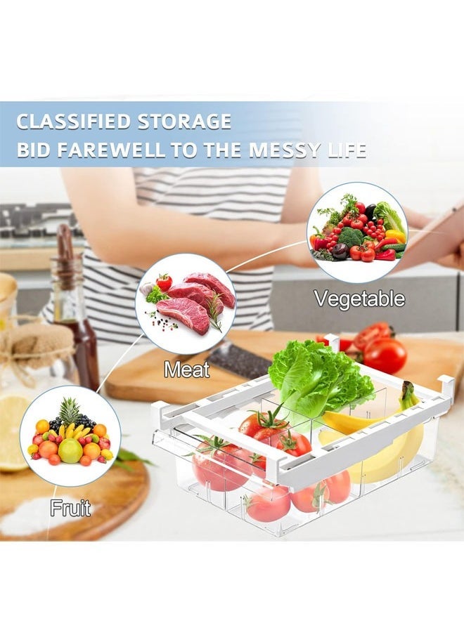 Fridge Drawer Organizer with Handle, Transparent Pull Out Drawer for Fruit and Vegetable, Refrigerator Organizer Bin with 4 Divided Sections Design, Fit for Fridge Shelf Under 0.78 inch (1 Pack)
