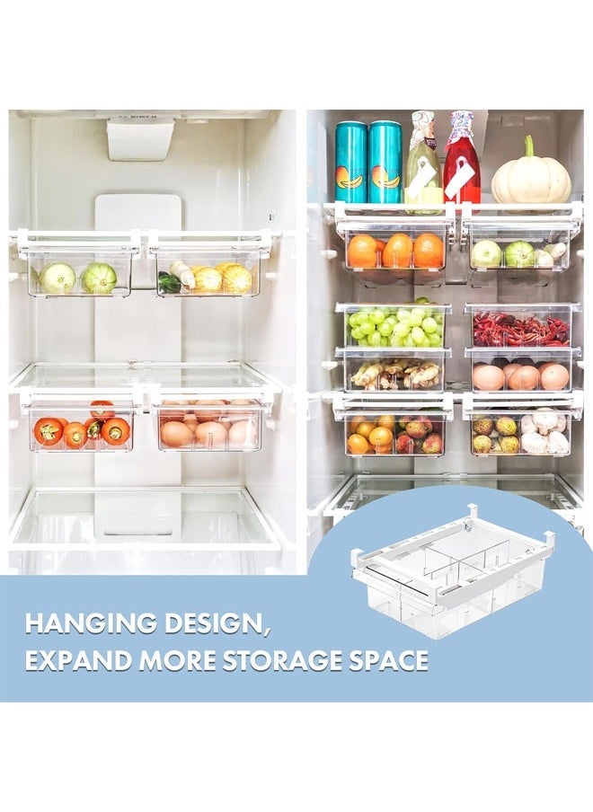 Fridge Drawer Organizer with Handle, Transparent Pull Out Drawer for Fruit and Vegetable, Refrigerator Organizer Bin with 4 Divided Sections Design, Fit for Fridge Shelf Under 0.78 inch (1 Pack)