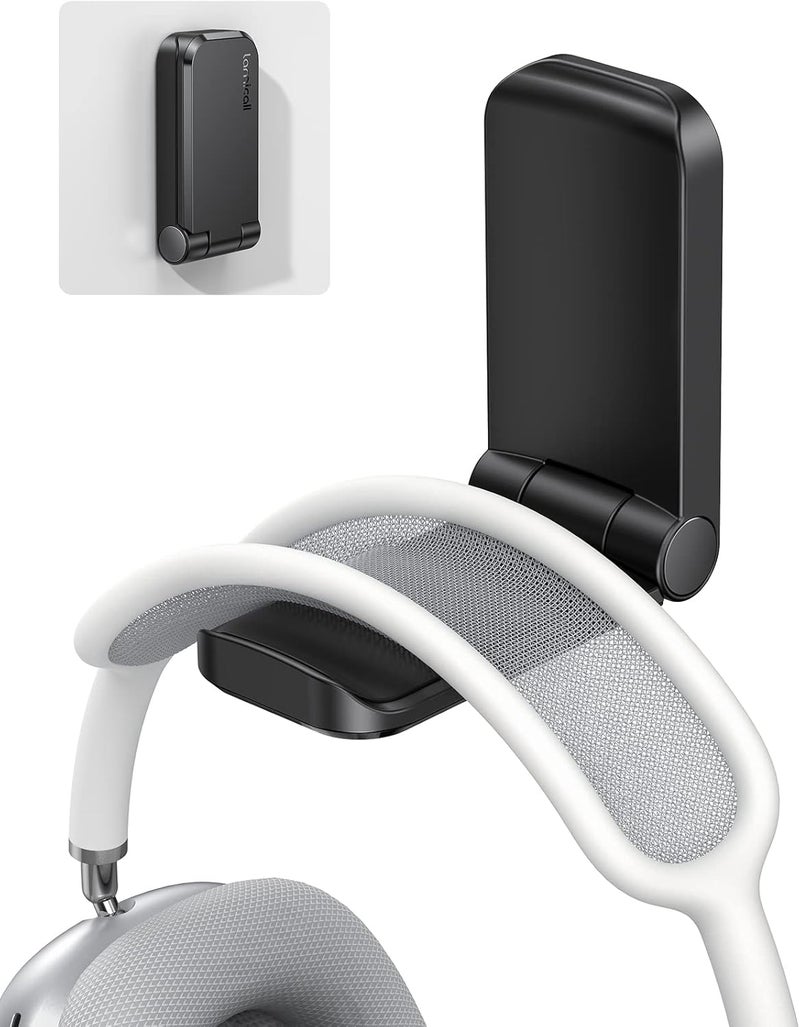 Lamicall Headphone Stand, Sticky Headset Hanger - Adhesive Headphone Holder Hook Mount, Headset Stand Holder Clip Under Desk, Earphone Clamp for Airpods Max, HyperX, Sennheiser, Black - Image 1