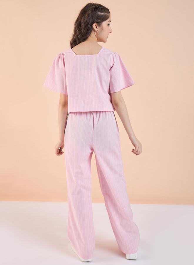 ستايلو بج طقم بلوزة وبنطلون برقبة مربعة مخططة من ستايلو بيج - Image 5