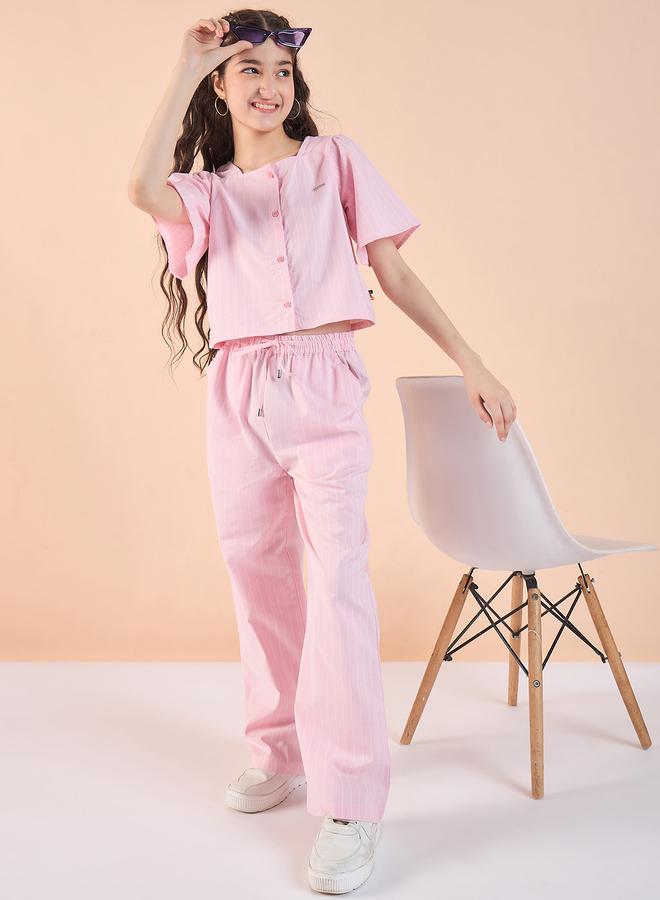 ستايلو بج طقم بلوزة وبنطلون برقبة مربعة مخططة من ستايلو بيج - Image 1