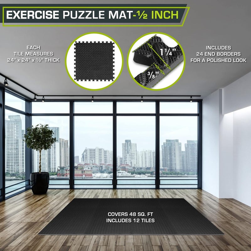 بروسورس سجادة تمرين ProsourceFit Puzzle مقاس ½ بوصة، بلاط فوم EVA المتشابك، أرضية واقية لمعدات الصالة الرياضية ووسادة للتمارين - Image 2