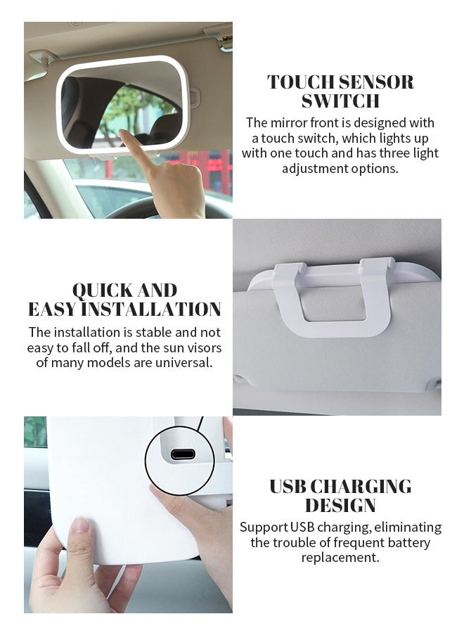Generic Removable Car Sun Visor Makeup Mirror Rechargeable Car Rearview Mirror Portable Makeup Mirror with 3 Light Modes Touch Screen Easy to Install Women Car Accessories for Hyundai Toyota Mazda Audi BMW  - Image 2