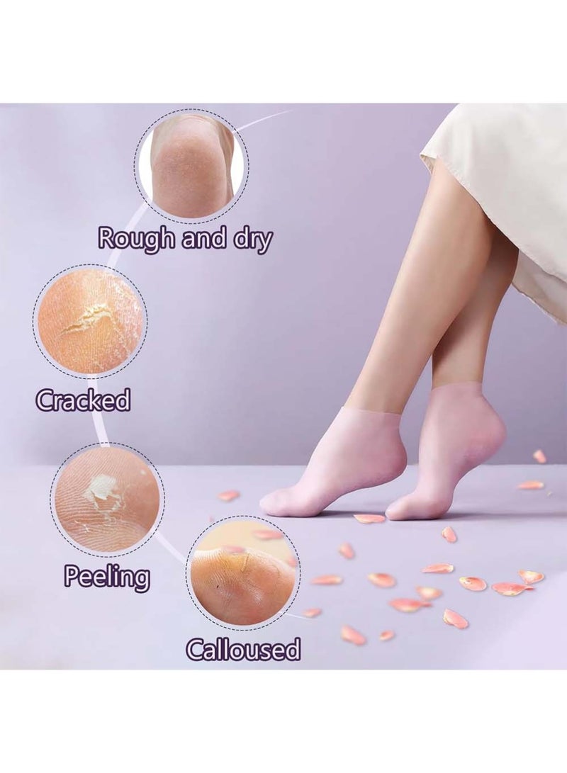 Dougez 4 Pairs Silicone Socks Gloves Set for Dry Cracked Feet and Hands,Silicone Socks Gel Foot Skin Care Moisturizing Socks,Silicone Foot Socks for Women,Moisturizing Feet - Image 2