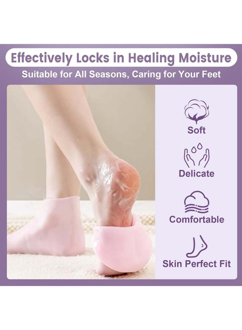 Dougez 4 Pairs Silicone Socks Gloves Set for Dry Cracked Feet and Hands,Silicone Socks Gel Foot Skin Care Moisturizing Socks,Silicone Foot Socks for Women,Moisturizing Feet - Image 4