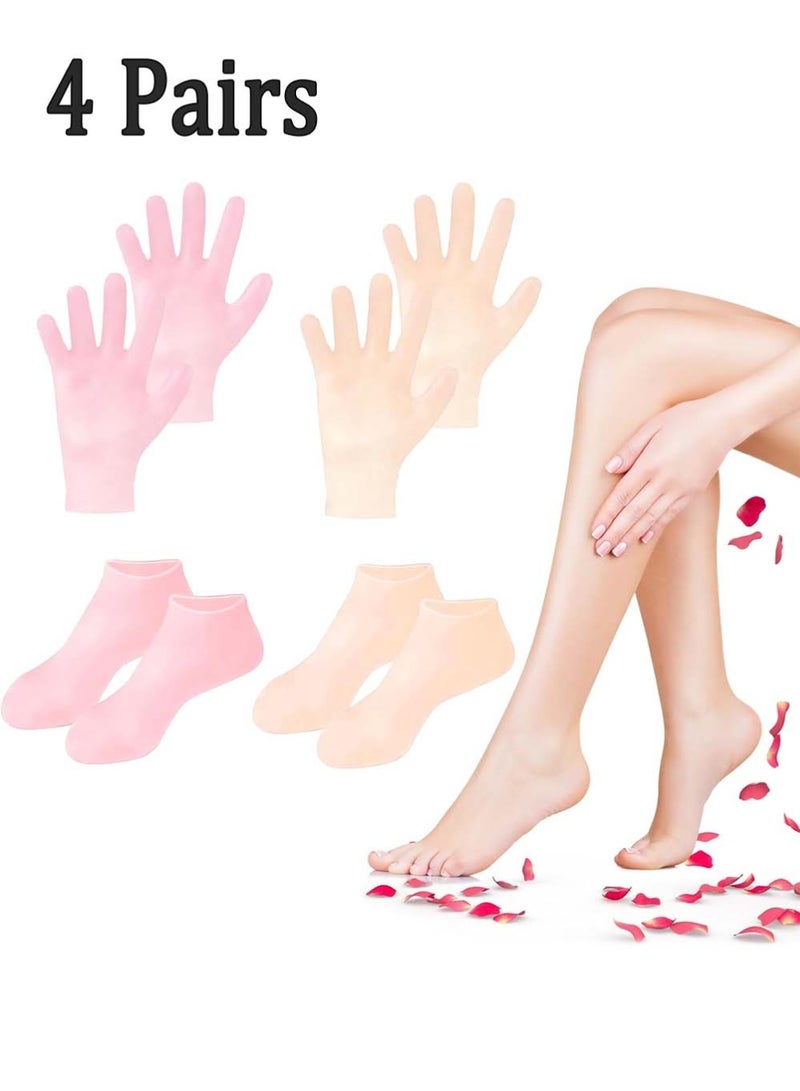 Dougez 4 Pairs Silicone Socks Gloves Set for Dry Cracked Feet and Hands,Silicone Socks Gel Foot Skin Care Moisturizing Socks,Silicone Foot Socks for Women,Moisturizing Feet - Image 1