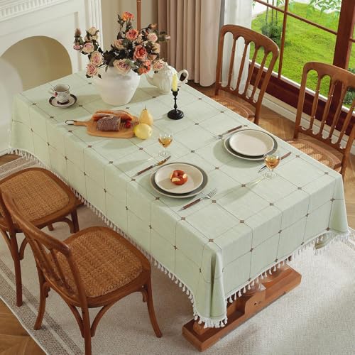 Pahajim Table Cloth Rectangle Table Cotton Linen Checkered Tablecloth Waterproof Wrinkle Farmhouse Table Cover for Kitchen Dining and Outdoor,55''x118'',10-12 Seats - Image 2